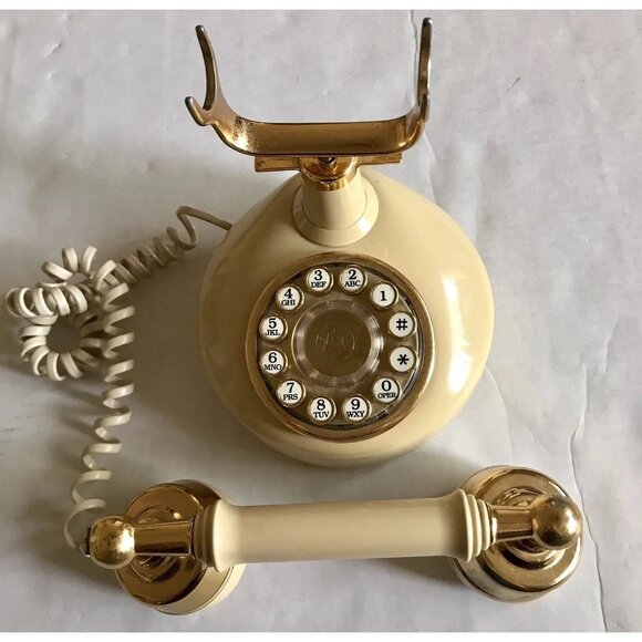 Western Electric Vintage‎ Push Button Telephone Cream Ivory & Brass Mid Century - Picture 6 of 10